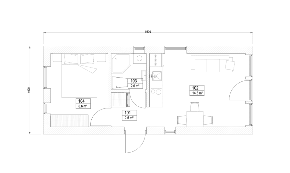 Frame Panel Modular House with 38 m² Terrace