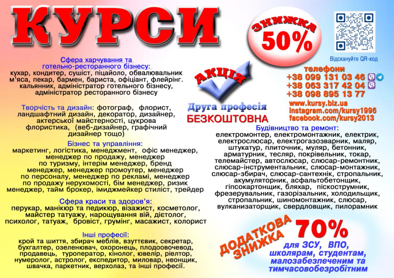 Курси психолог дієтолог маркетинг логістика масажист