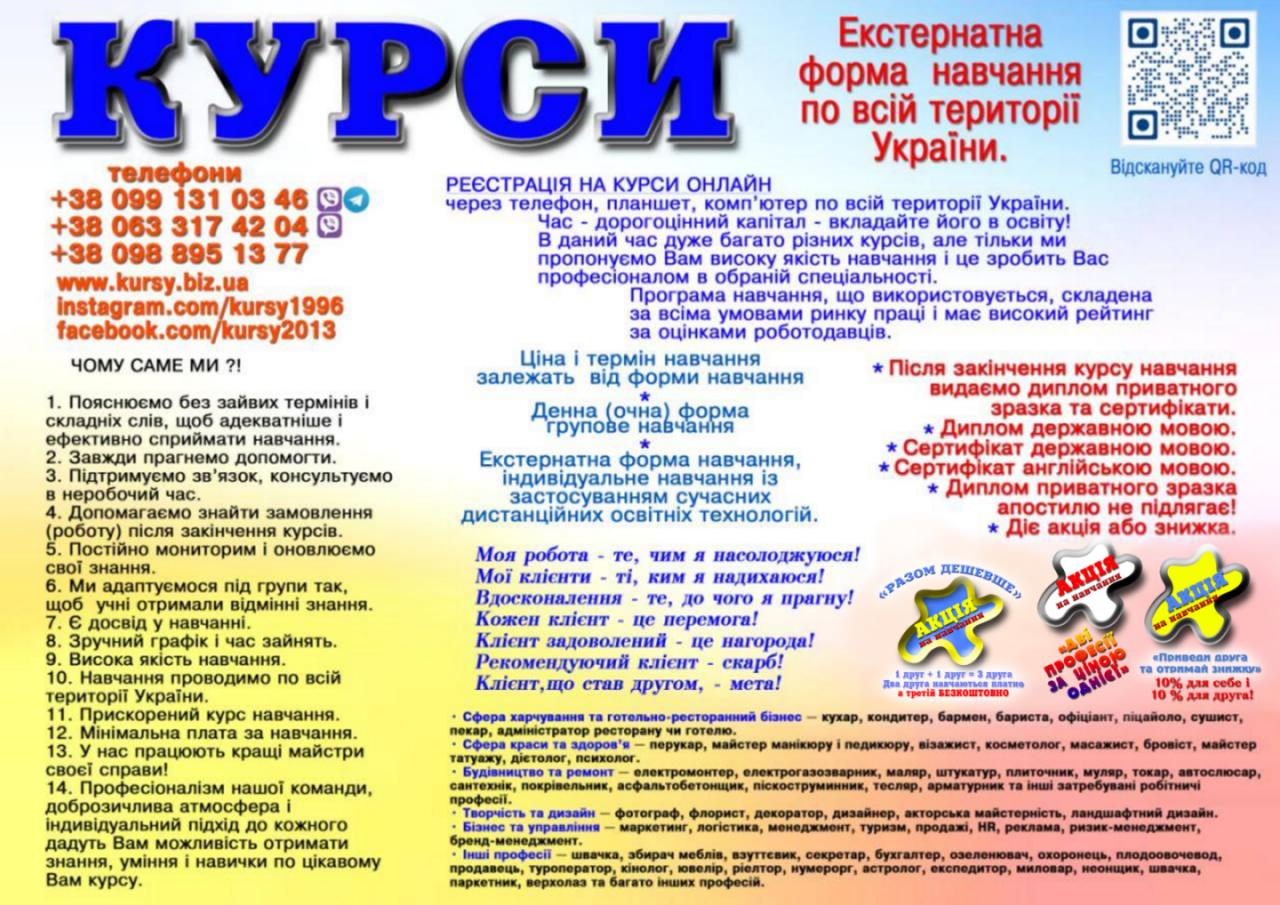 Курси кондитерасушистапіццеоліпекарябарменабариста