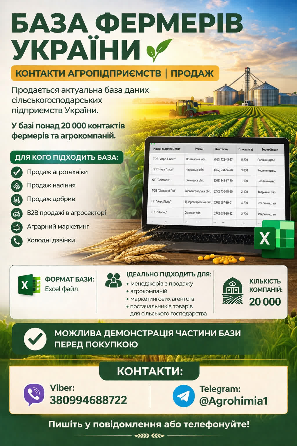 База фермерів України. 20000 контактів.