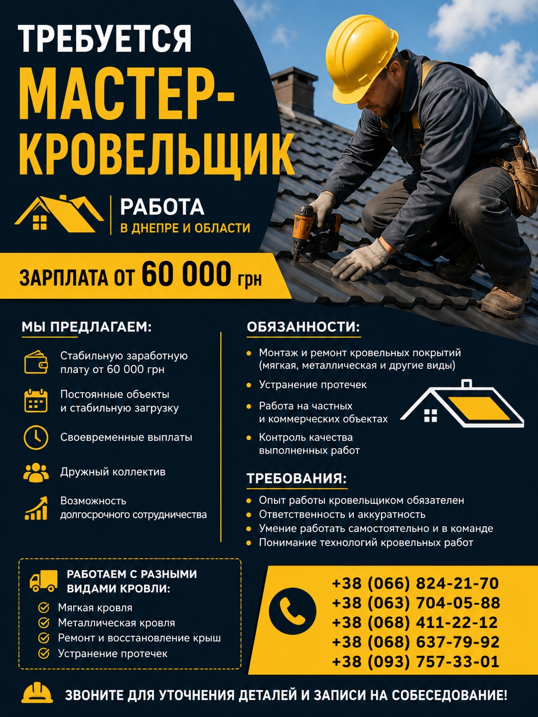 Требуется мастер-кровельщик | Работа Днепр