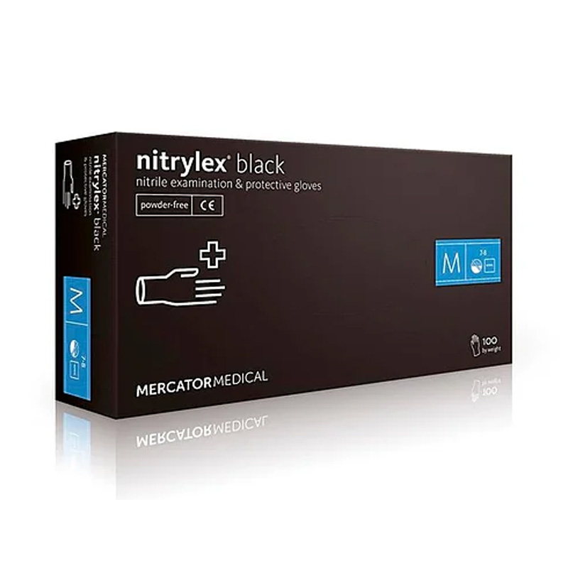 Нитриловые перчатки без пудры Nitrylex Black Protective Gloves размер M