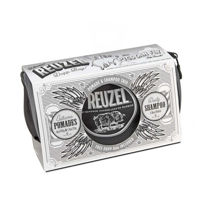 Подарочный Набор Reuzel Pigs Can Fly Dopp Bag Extreme Pomade (113g + 35g) + Daily Shampoo 100 ml