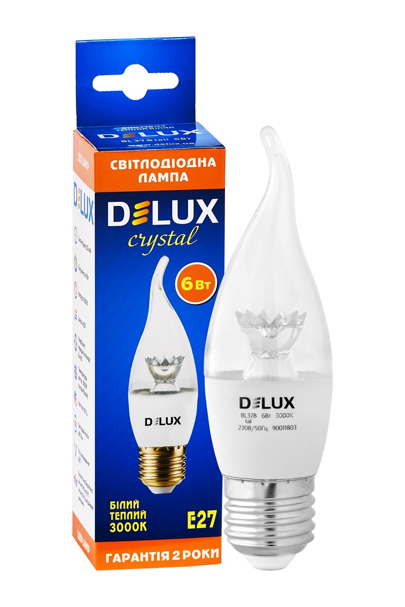 Лампа світлодіодна DELUX BL37B 6 Вт tail 3000K 220В E27 crystal теплий білий