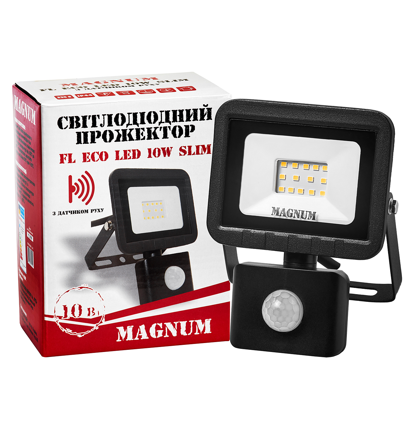 Прожектор світлодіодний MAGNUM FL ECO LED 10Вт slim 6500К IP44 з датч.руху