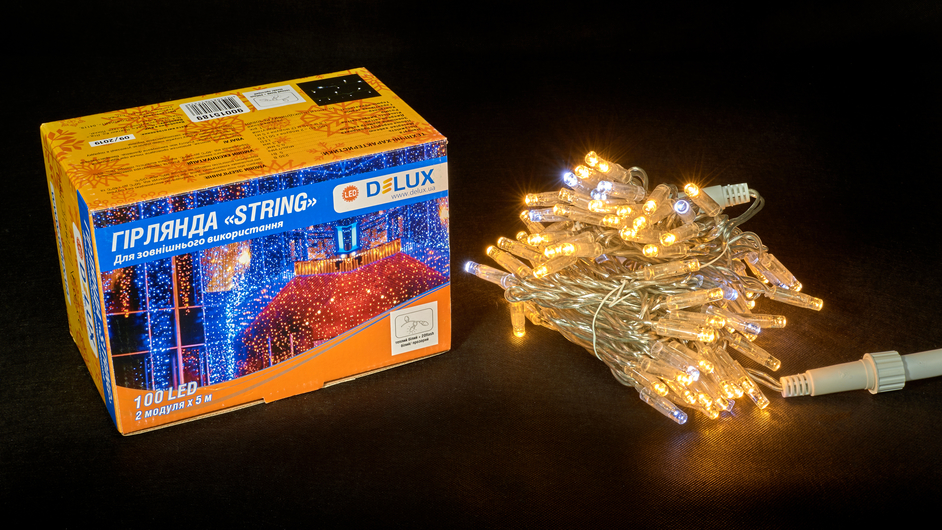 Гірлянда зовнішня DELUX STRING 100 LED нитка10m (2x5m) 20 білий flash теплий білий/прозорий IP44 EN