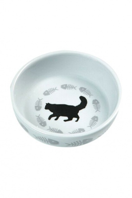 Миска из керамики Karlie Flamingo Cat single 12 см белая с рисунком для кошек