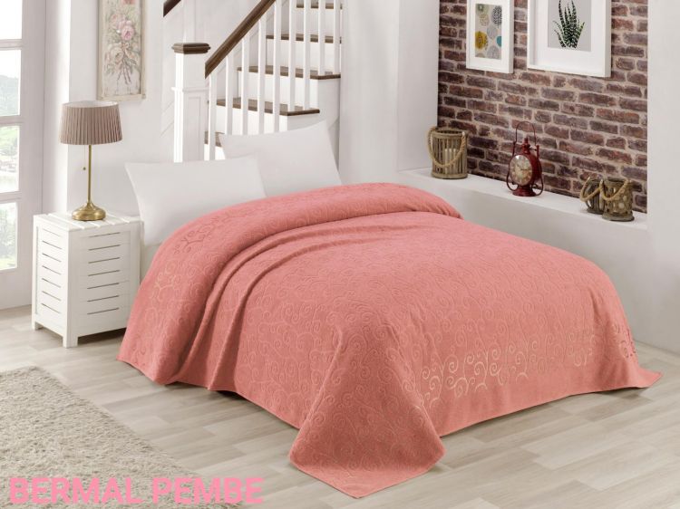Махровая двухсторонняя розовая простынь Bermal pembe