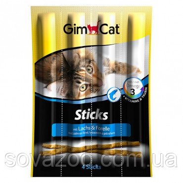 Ласощі GimCat Sticks ДжімКет м'ясні палички лосось і форель для кішок (4 шт)