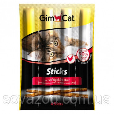 Ласощі GimCat Sticks ДжімКет м'ясні палички птах і печінка для кішок (1шт)