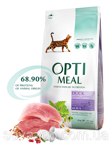 Корм Optimeal Duck Hairball Control Adult Оптиміл Хейрбол Контрол з качкою для дорослих кішок 10 кг