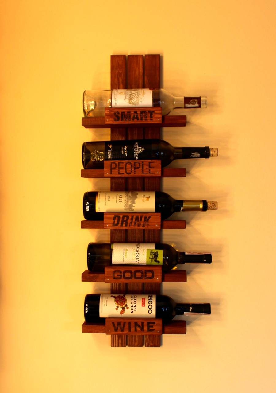 Полка для винных бутылок Five Bottles. Цвет - Ольха темная.