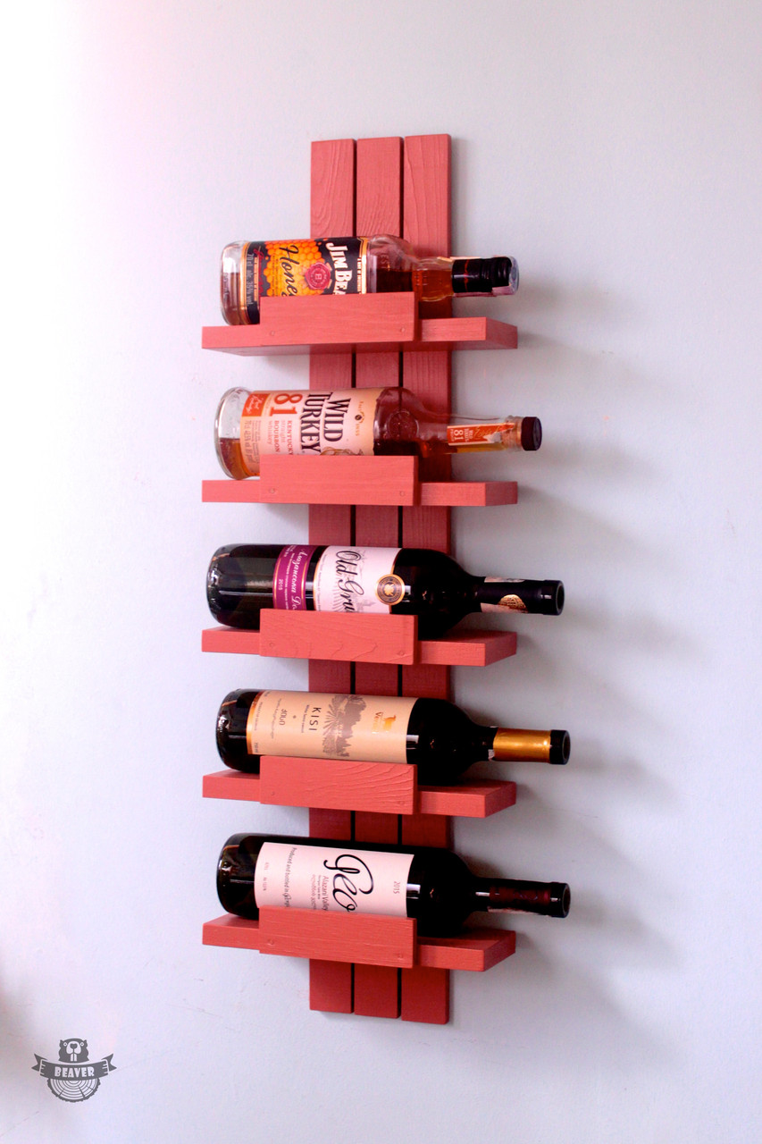 Винная полка на 5 бутылок Five Bottles. Цвет - бежево-красный.