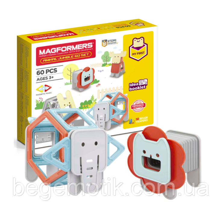 Магнитный конструктор Магформерс Животные 60 деталей Magformers 702015 Animal Jumble 60 Piece Set Magnetic