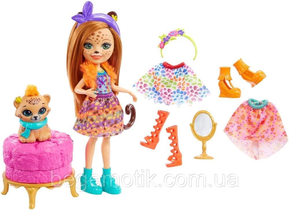 Игровой набор Enchantimals Модный наряд кукла Чериш Гепарди и Квик Fun Cherish Cheetah Doll Quick-quick Figure