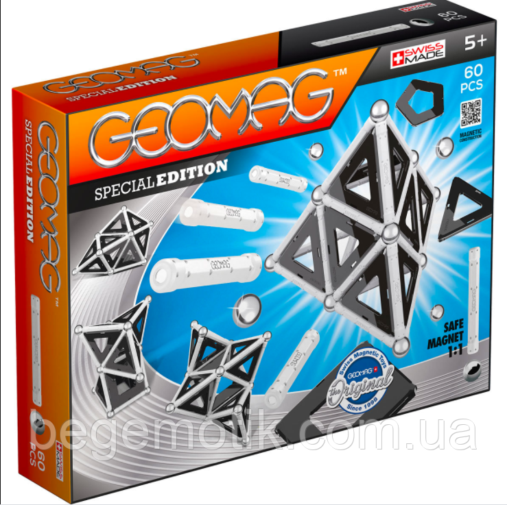 Магнитный конструктор ГЕОМАГ черное и белое Geomag Black and White 60 Piece Set 60 деталей