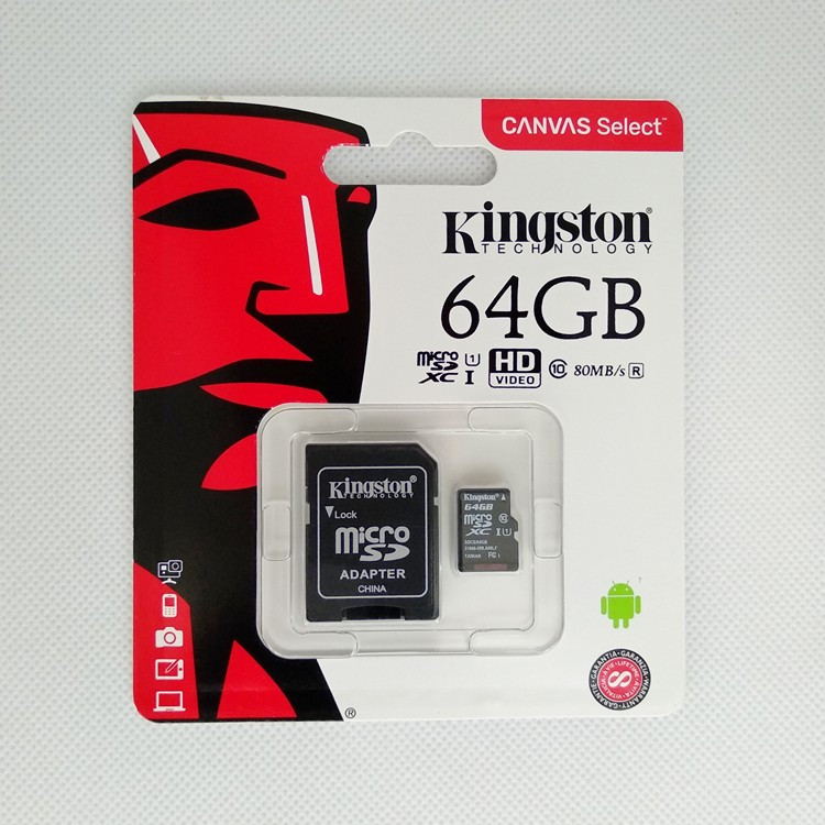 Карта памяти microSD 64Gb Class 10 Kingston с адаптером