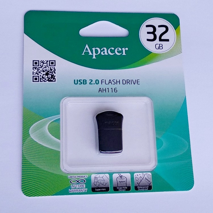 Флешка USB 2.0 mini, 32Gb, Apacer AH116, черная