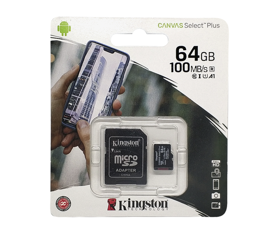 Карта памяти microSD 64Gb Kingston 100Mb/s с адаптером