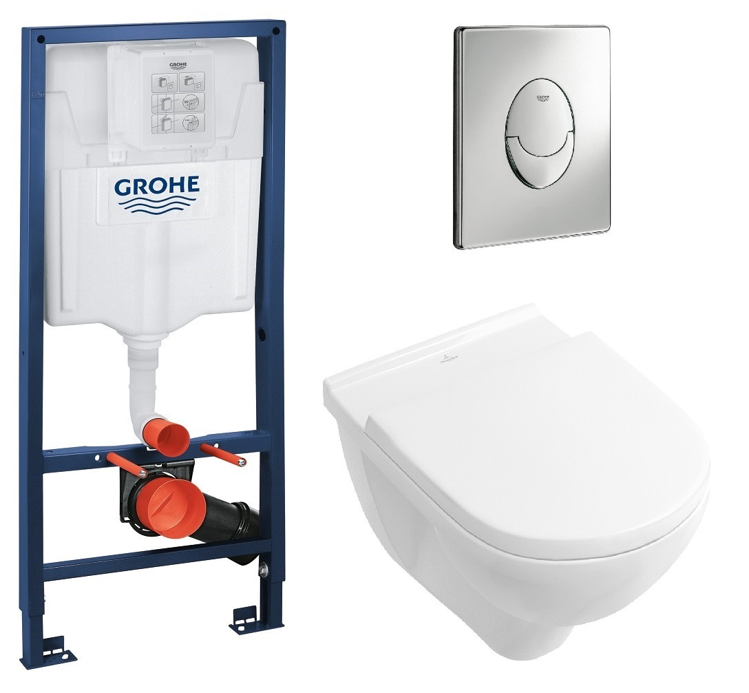 Подвесной унитаз VILLEROY &amp; BOCH O.NOVO DirectFlush + инсталяция Grohe + клавиша слива