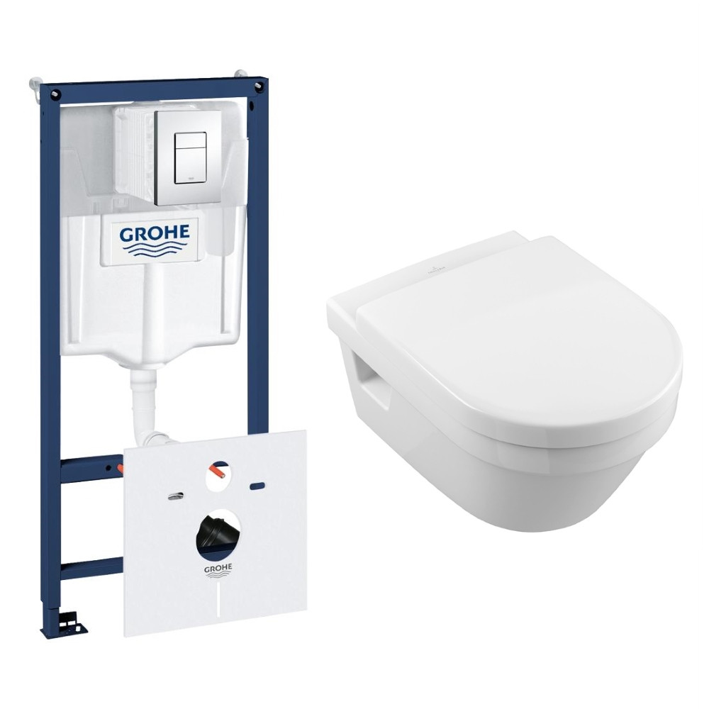 Подвесной унитаз VILLEROY &amp; BOCH ARCHITECTURA Directflush + инсталяция Grohe Rapid SL + кнопка с Grohe fresh