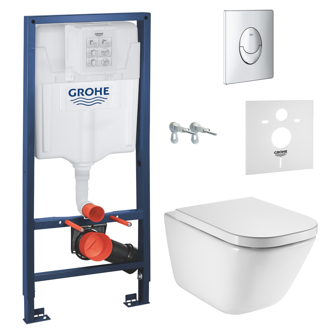 Подвесной унитаз ROCA GAP Rimless + инсталяция GROHE Rapid SL + кнопка слива