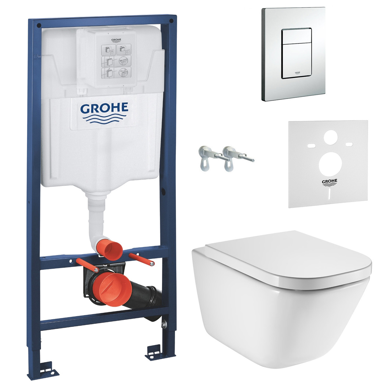 Подвесной унитаз ROCA GAP Rimless + инсталяция GROHE Rapid SL + прямоугольная кнопка слива