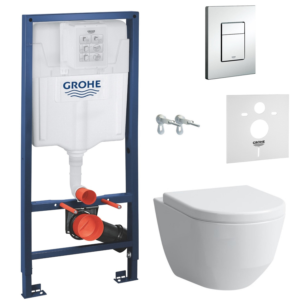 Подвесной унитаз LAUFEN PRO Rimless с обычной крышкой + инсталяция GROHE RAPID SL + клавиша слива