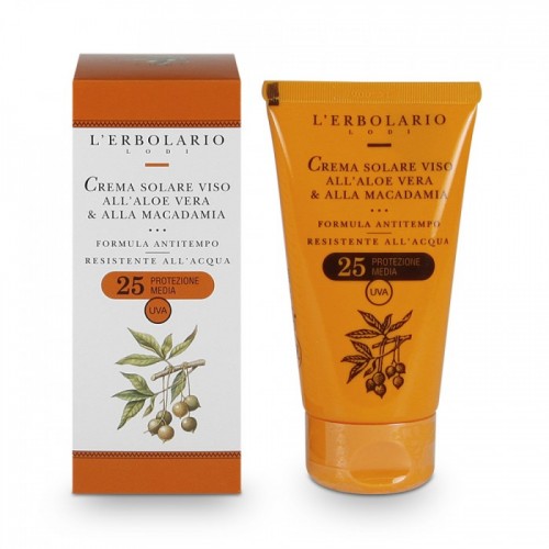 Солнцезащитный крем для лица с Алоэ-Вера и Макадамией SPF25 L Erbolario Crema Solare Viso All Aloe Vera And Alla Macadamia