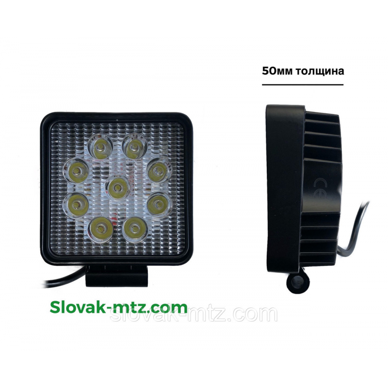 LED фара рабочая 27Вт, Широкий Луч +стробоскоп и поворотник