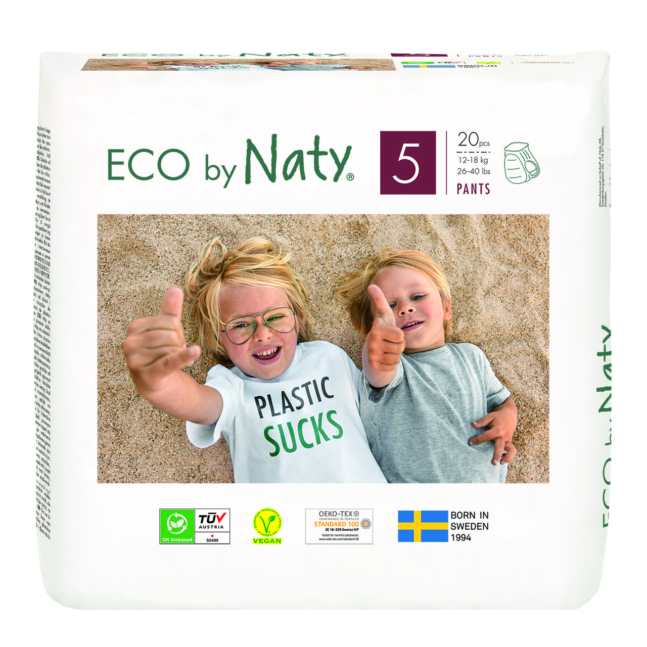 Органические подгузники трусики Eco by Naty Размер 5 (от 12 до 18 кг) 20 шт