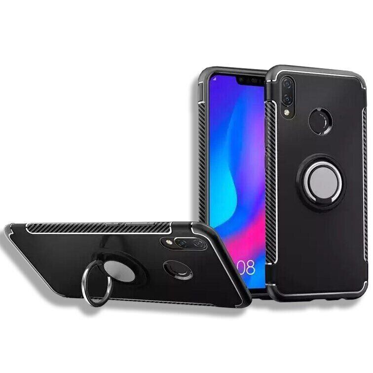 Противоударный чехол с кольцом для Huawei P Smart Plus цвет Чёрный