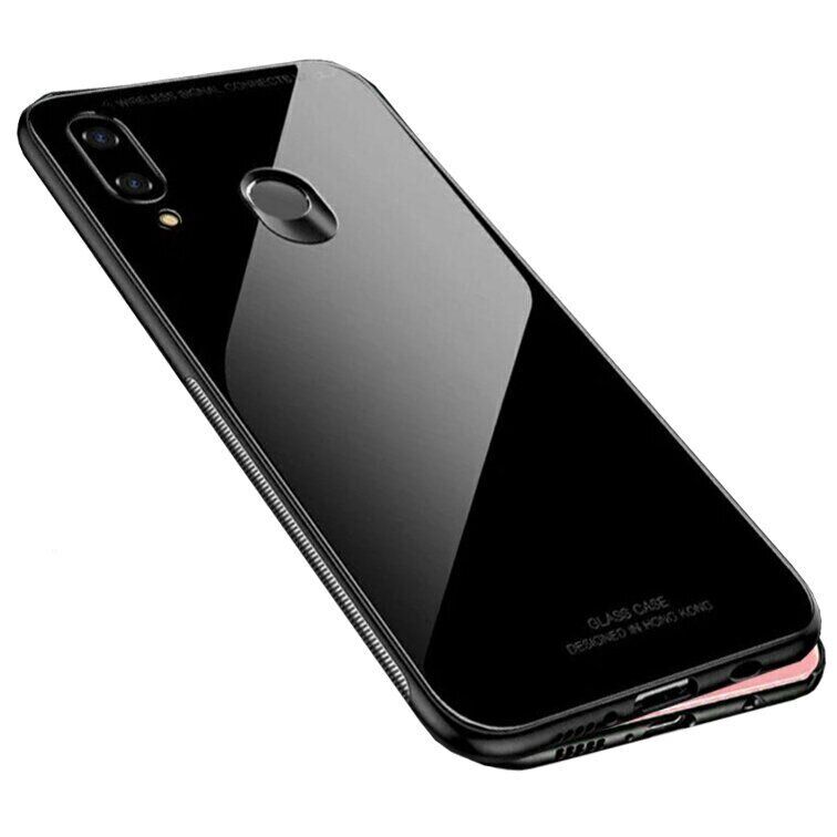 Силиконовый чехол со Стеклянной крышкой для Huawei P Smart Plus цвет Чёрный