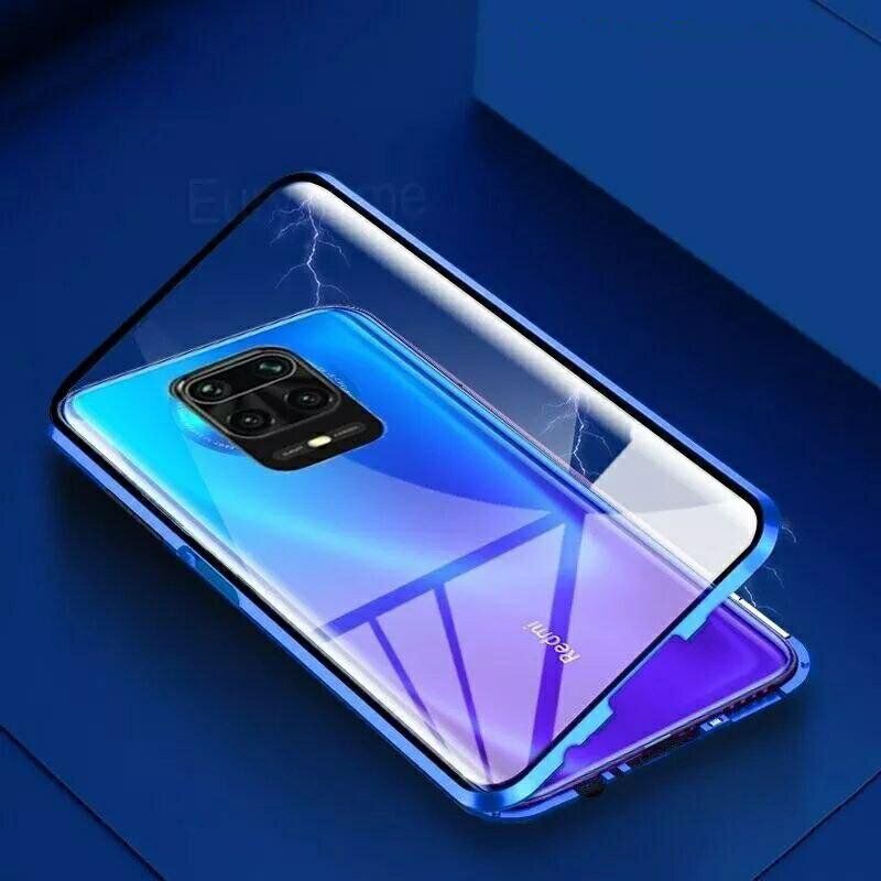 Магнитный чехол с защитным стеклом для Xiaomi Redmi Note 9s / Note 9 Pro цвет Синий