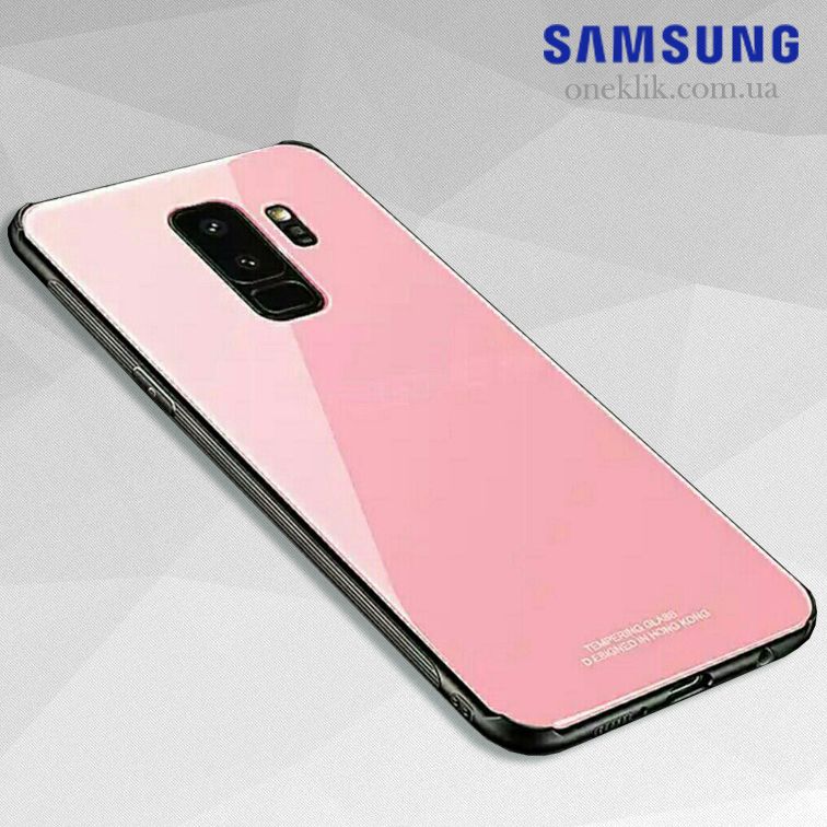Силиконовый чехол со Стеклянной крышкой для Samsung Galaxy S9 Plus цвет Розовый