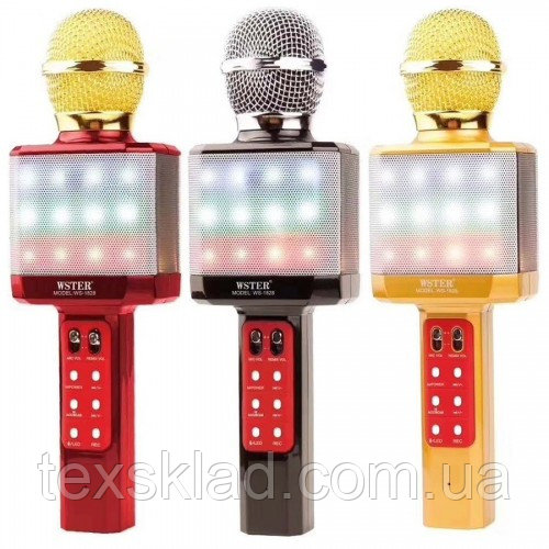 Караоке микрофон WSTER WS-1828 c LED подсветкой (4 Голоса/USB/Bluetooth)