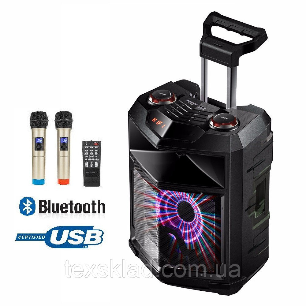 Колонка портативная с микрофонами TMS-1201 /300W (USB/Bluetooth/Пульт ДУ/FM)