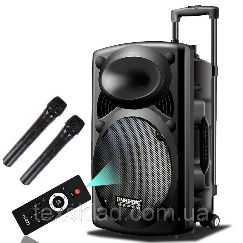 Аккумуляторная колонка с радиомикрофонами DP-297BT (USB/Bluetooth/FM-радио)