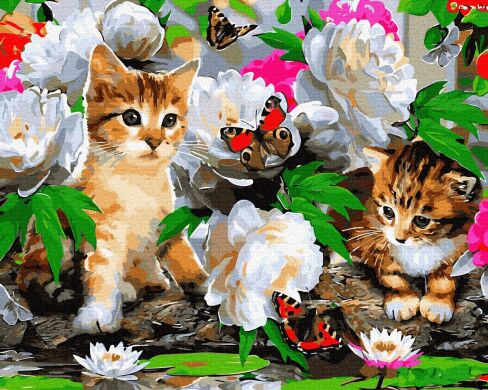 Котята с бабочками. Картина по номерам (без коробки)