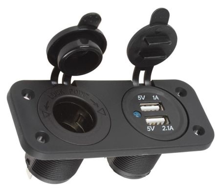 USB панель + прикуриватель с крышкой. Два USB гнезда: 1А и 2,1А. 5В. Индикатор питания.