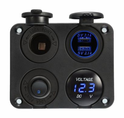 USB панель + Прикуриватель + Вольтметр с крышкой + Выключатель. Два USB гнезда: 1А и 2,1А. 5В.