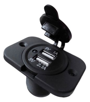 USB панель (прямоугольная) с крышкой. Два гнезда: 1А и 2,1А. 5В. Индикатор питания.