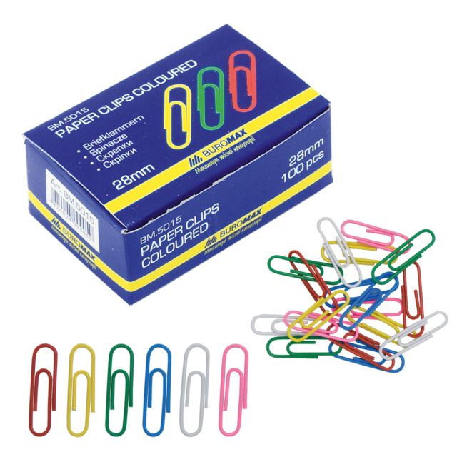 Скрепки BuroMax BM.5015 28 мм круглые цветные 100 шт