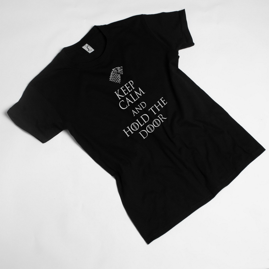 Футболка с надписью из Игры Престолов GoT "Keep calm and hold the door" мужская черная