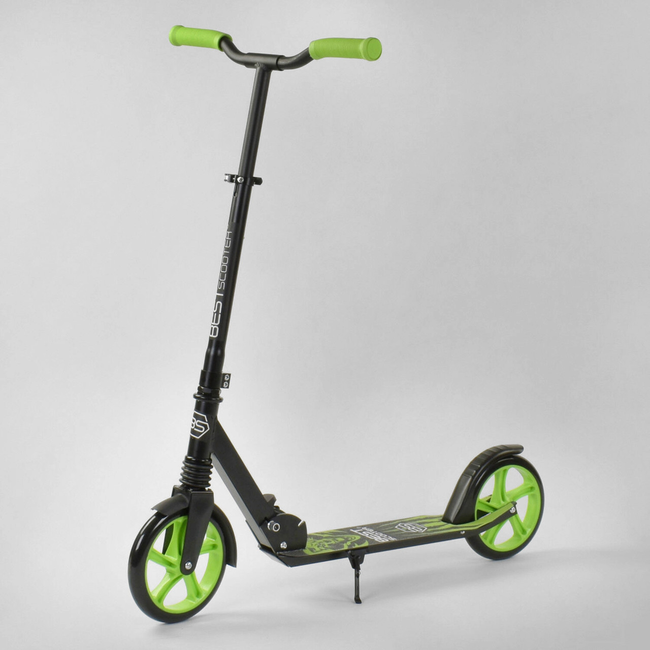 Детский двухколесный самокат Best Scooter "WOLF" 21478 Черный с зеленым, колеса PU - 20 см, 1 амортизатор