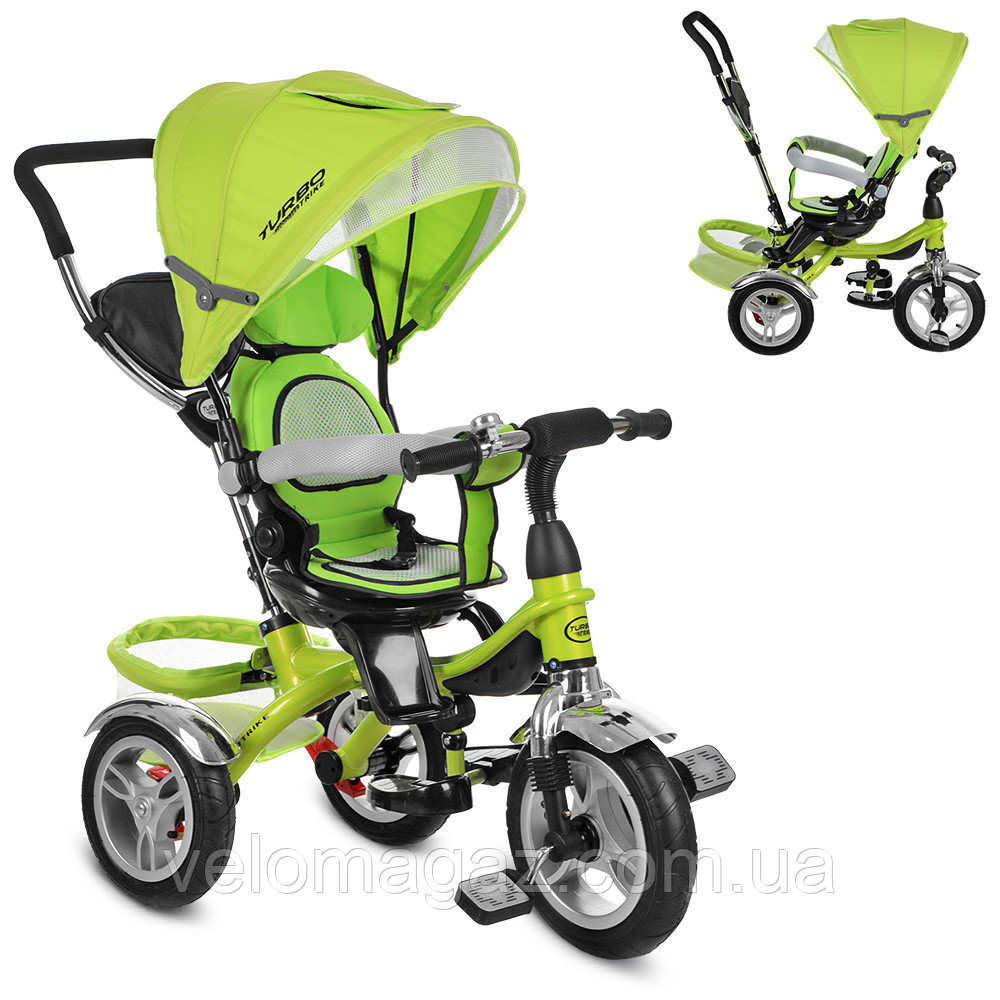 Детский велосипед Turbotrike M 3114-4A трехколесный, колеса надувные, поворотный, зеленый
