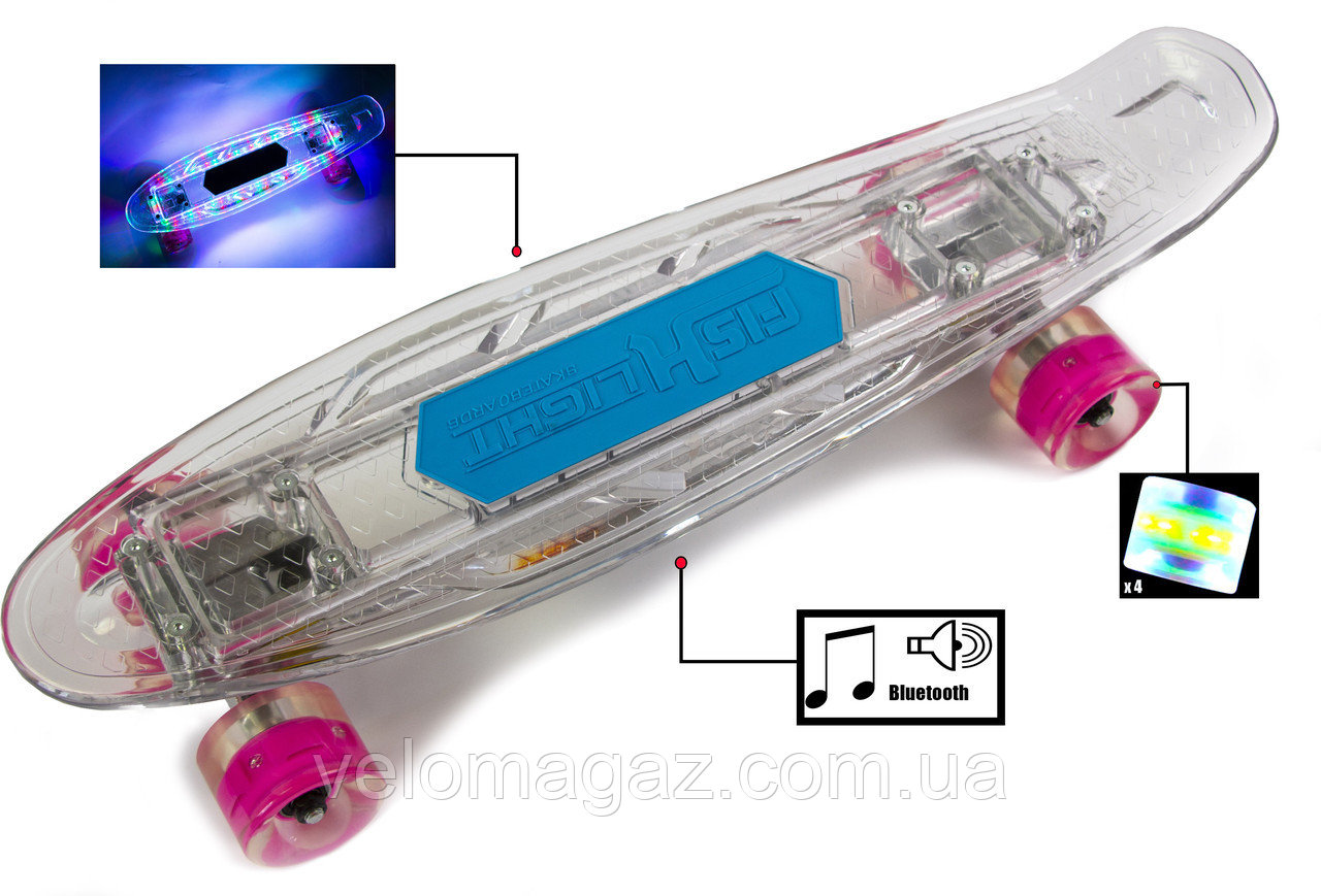 Penny "Fish Skateboard Original" Музыкальная и светящаяся дека! Bluetooth/Micro SD
