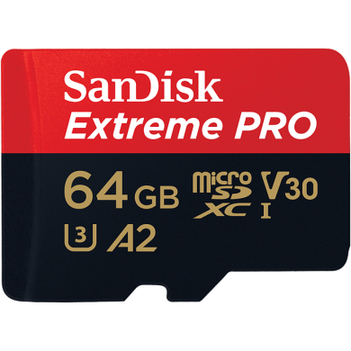 Карта памяти SanDisk 64GB microSDXC V30 A2 UHS-I U3 R100/90MB/s 4K Extreme Pro + SD