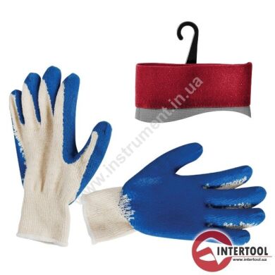 Перчатка х/б трикотаж покрытая латексом на ладони 10" (синяя) InterTool SP-0008 Перчатка х/б трикотаж покрытая латексом на ладони 10" (синяя)
