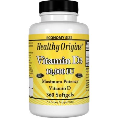Витамин Д3, Vitamin D3, Healthy Origins, 10 000 МЕ, 360 капсул